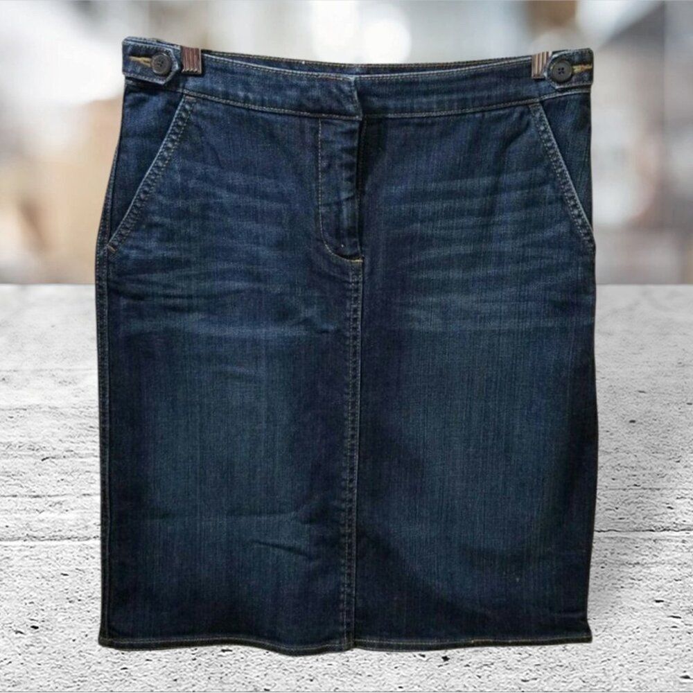 NWOT Lands End Denim Jean Pencil Skirt Dark Wash Size 6